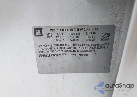 2014 Buick Regal Turbo from USA, damaged, VIN 2G4GK5EX9E9231757